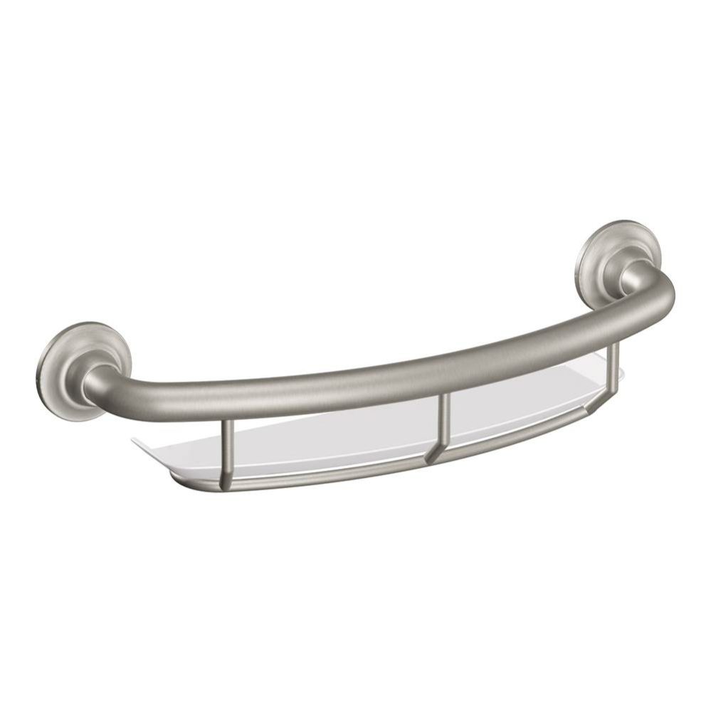 16 in. x 1 in. Screw Grab Bar with Shelf in Brushed Nickel