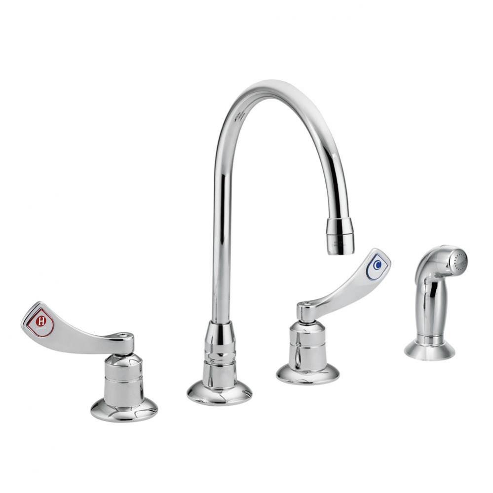 Commercial 2-Handle 8 in. Widespread Kitchen Faucet with Sprayer and Wristblade Handles in Chrome