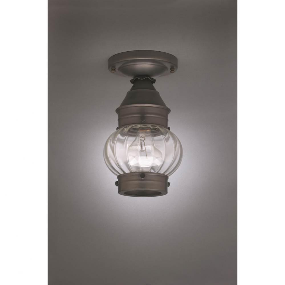 Onion Flush No Cage Antique Brass Medium Base Socket Optic Glass
