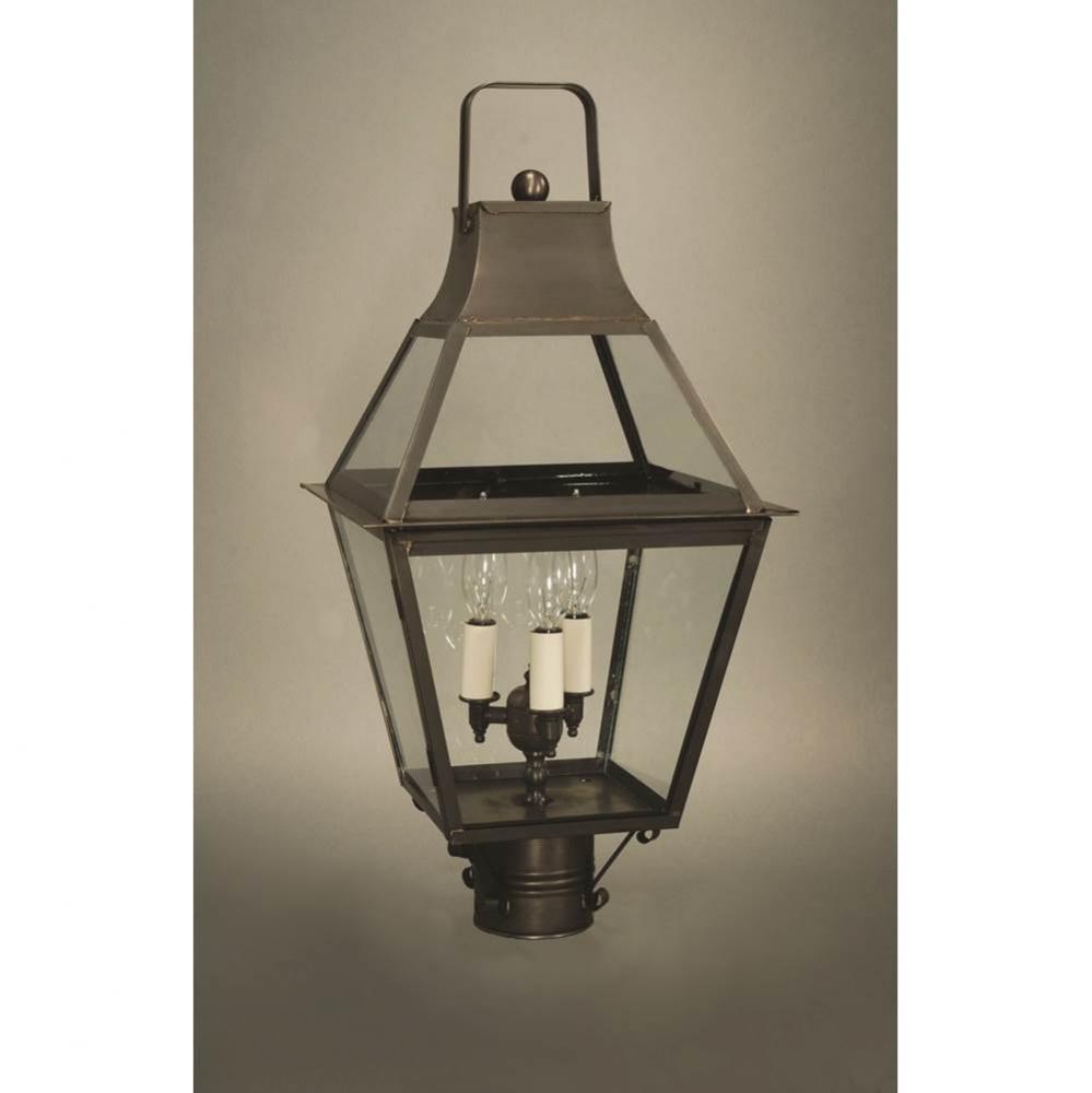 Tapered Post Verdi Gris 3 Candelabra Sockets Clear Glass