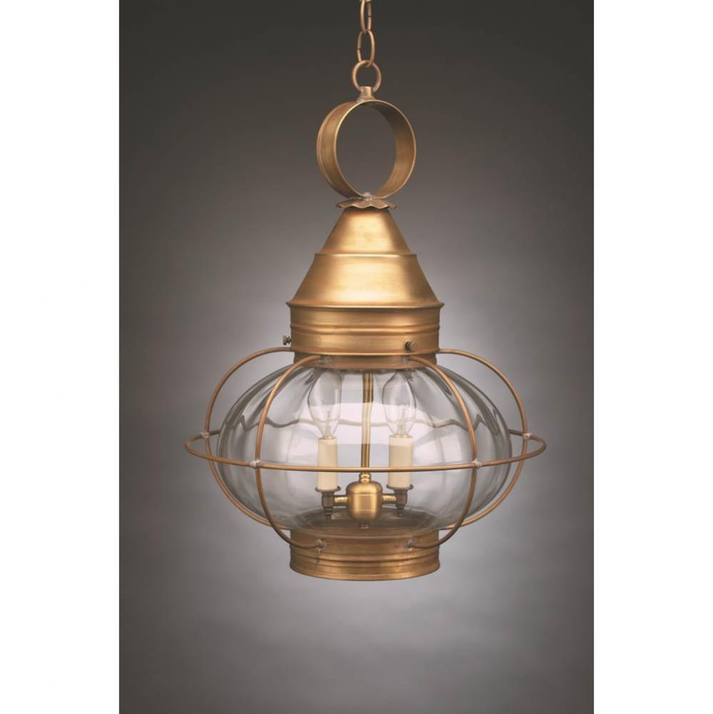 Caged Onion Hanging Antique Brass 2 Candelabra Sockets Optic Glass