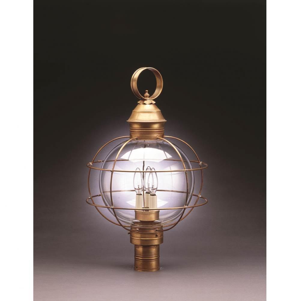 Caged Round Post Verdi Gris 3 Candelabra Sockets Clear Glass