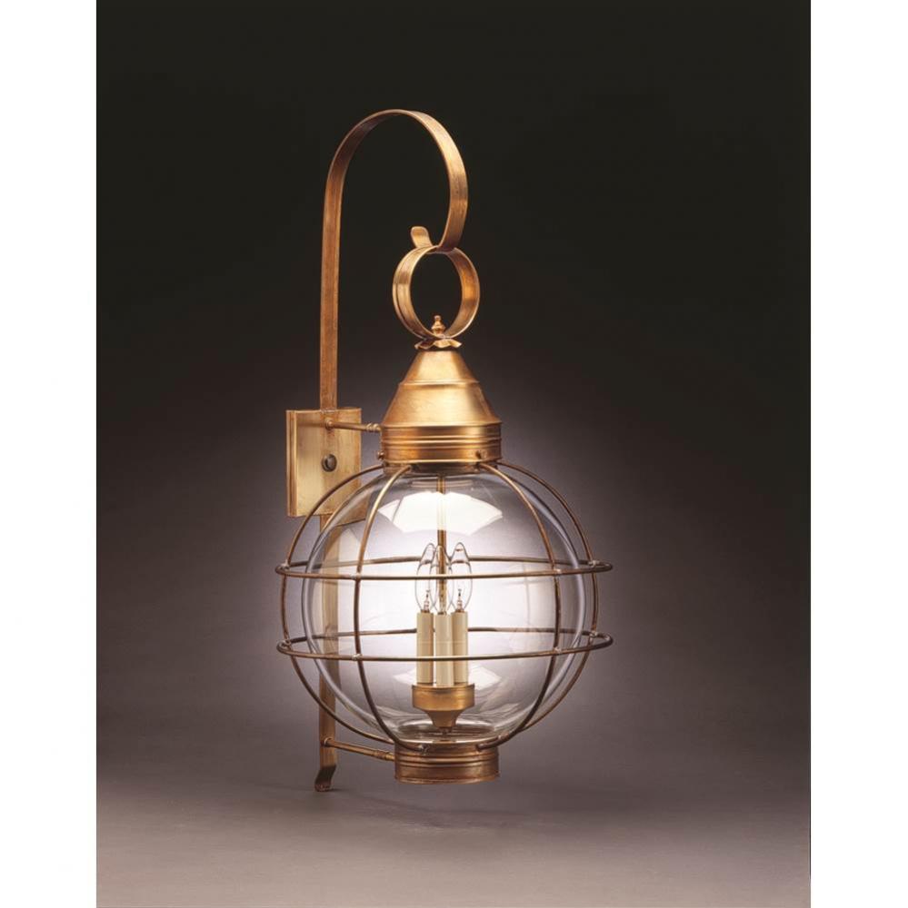 Caged Round Wall Dark Antique Brass 3 Candelabra Sockets Clear Glass