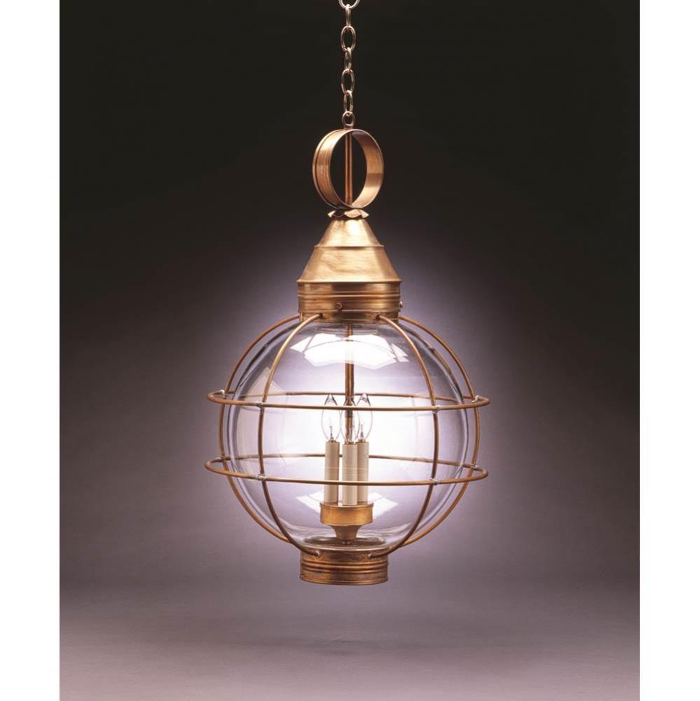 Caged Round Hanging Verdi Gris 3 Candelabra Sockets Clear Glass