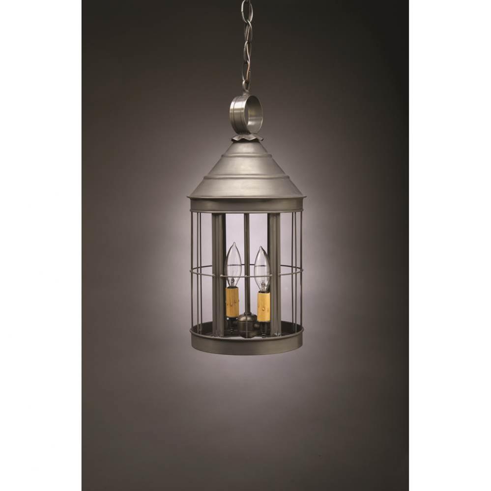 Cone Top Hanging Dark Antique Brass 2 Candelabra Sockets Clear Glass Open Bottom