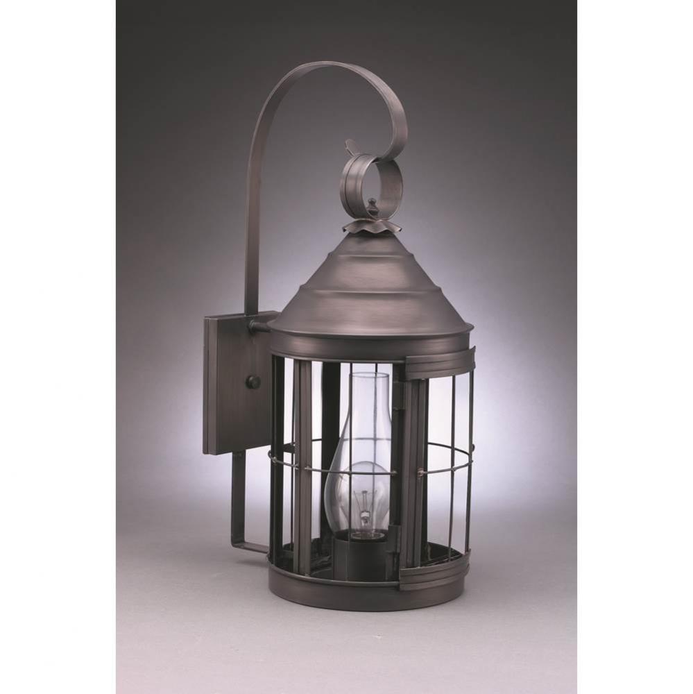 Cone Top Wall With Top Scroll Verdi Gris Medium Base Socket With Chimney Clear Glass