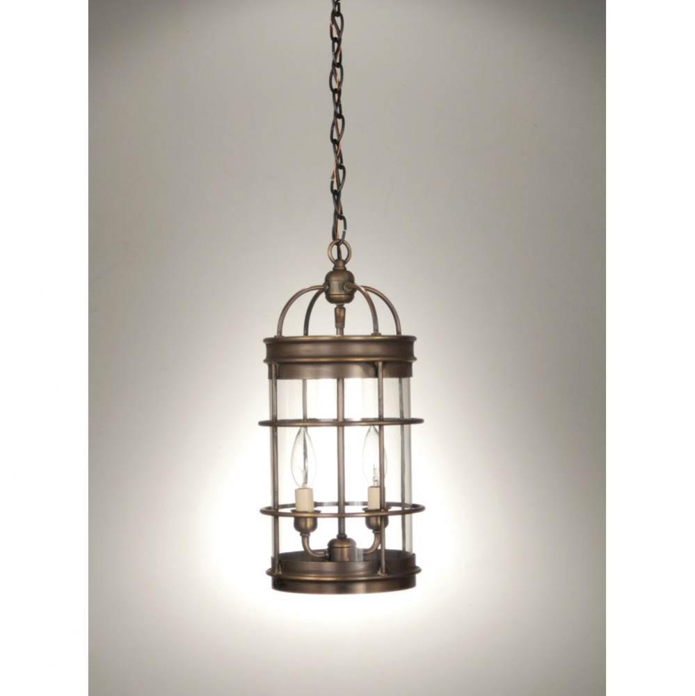 Hanging Cylinder Verdi Gris 2 Candelabra Sockets Clear Glass