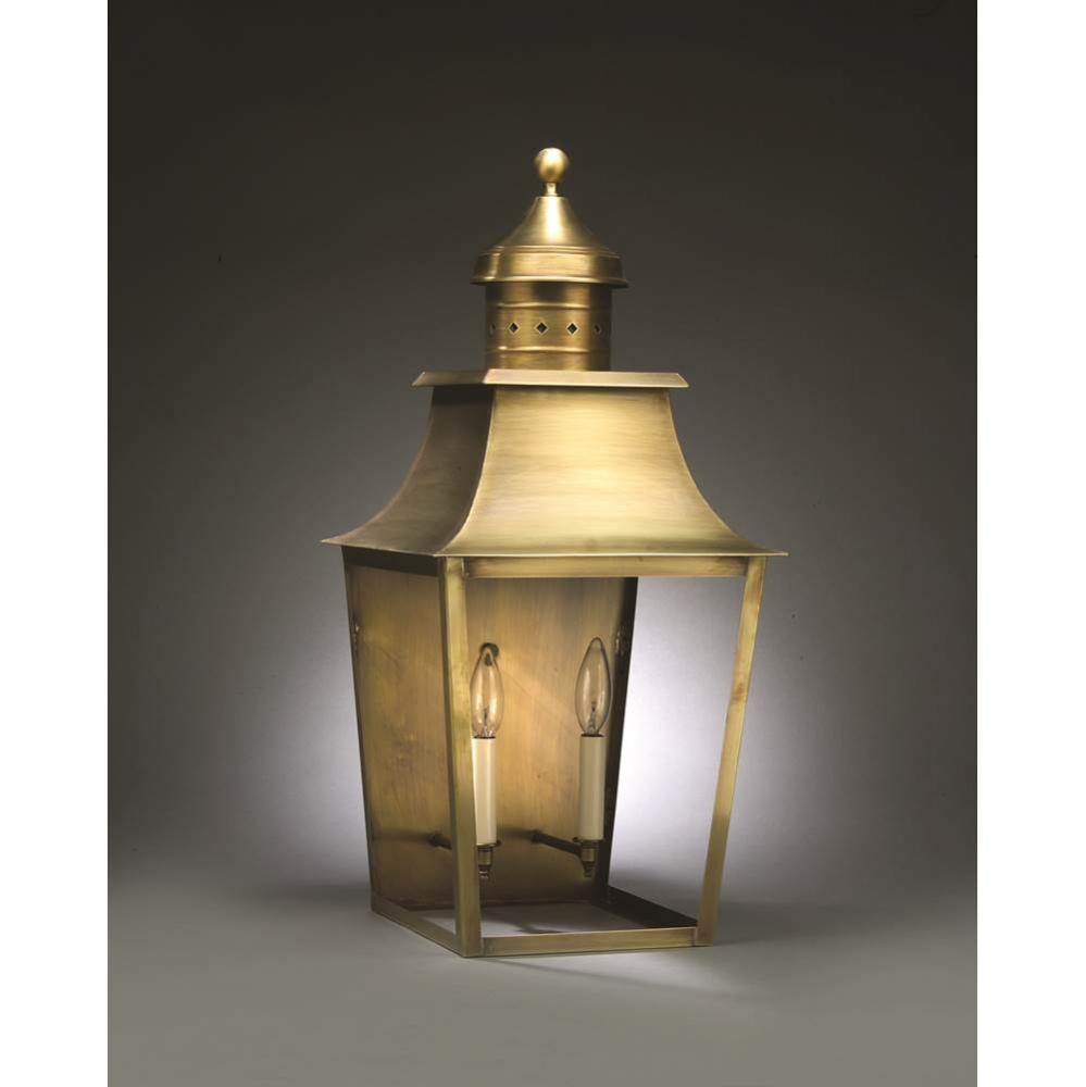 Pagoda Wall Dark Brass 2 Candelabra Sockets Clear Glass