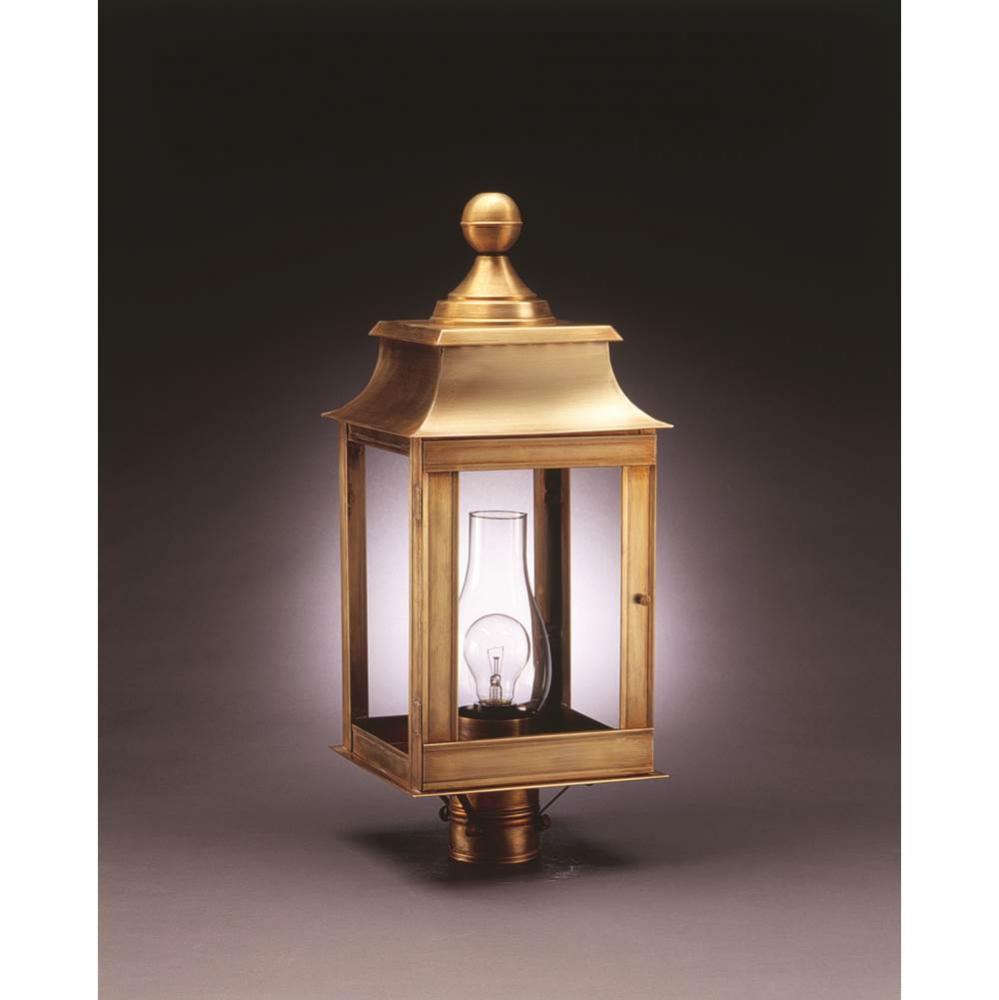 Pagoda Post Antique Brass Medium Base Socket With Chimney Clear Glass