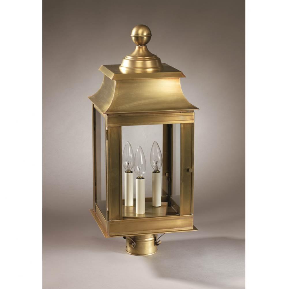 Pagoda Post Dark Antique Brass 3 Candelabra Sockets Clear Glass