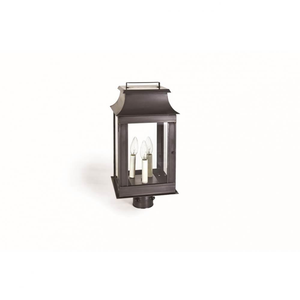 Pagoda Post Dark Brass 3 Candelabra Sockets Clear Glass