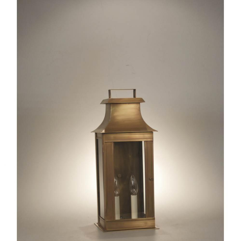 Pagoda Wall Antique Brass 2 Candelabra Sockets Clear Glass