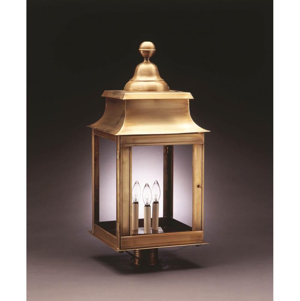 Pagoda Post Verdi Gris 3 Candelabra Sockets Clear Glass