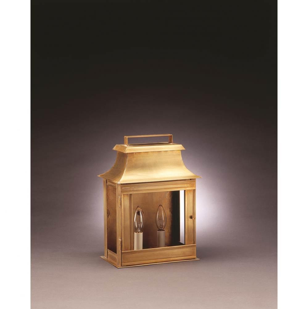 Pagoda Wall Verdi Gris 2 Candelabra Sockets Clear Glass