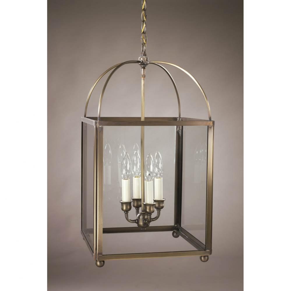 Square Corners Hanging Dark Antique Brass 4 Candelabra Sockets Clear Glass
