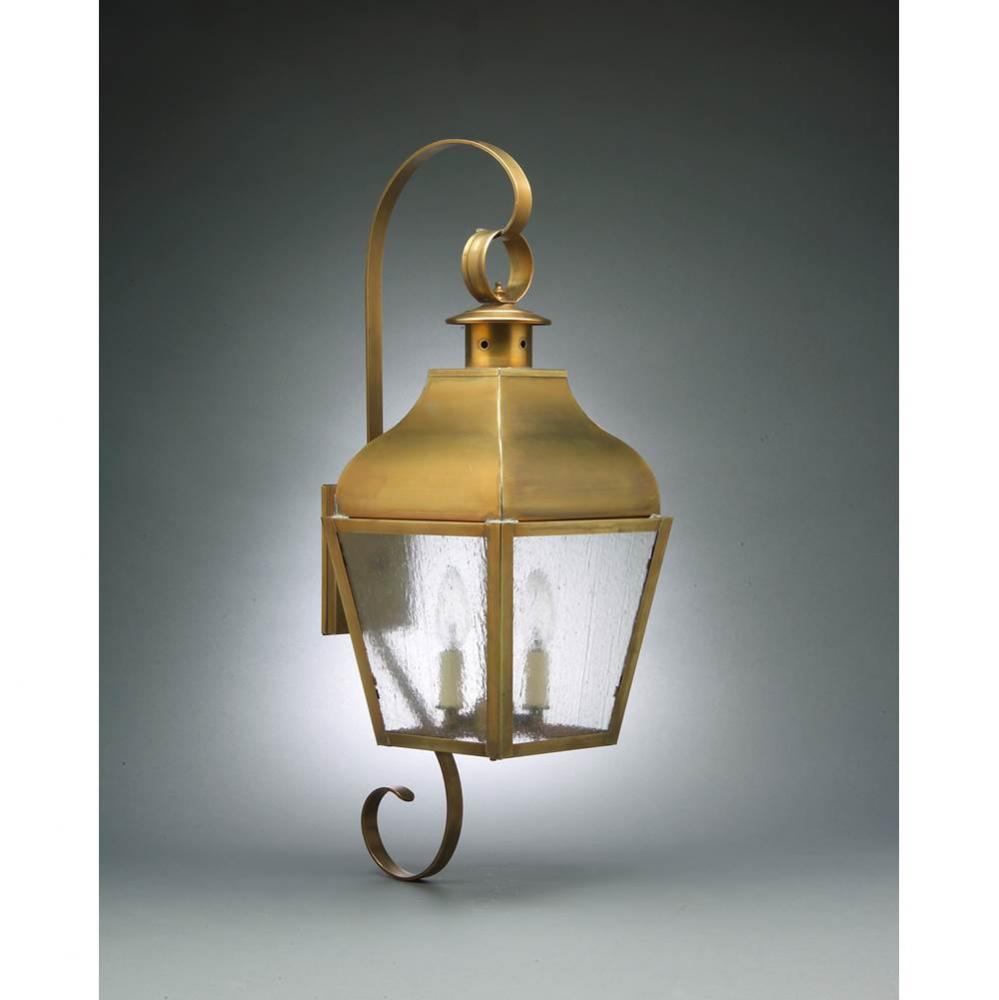 Curved Top Wall With Top and Bottom Scroll Verdi Gris 2 Candelabra Sockets Seedy Marine Glass