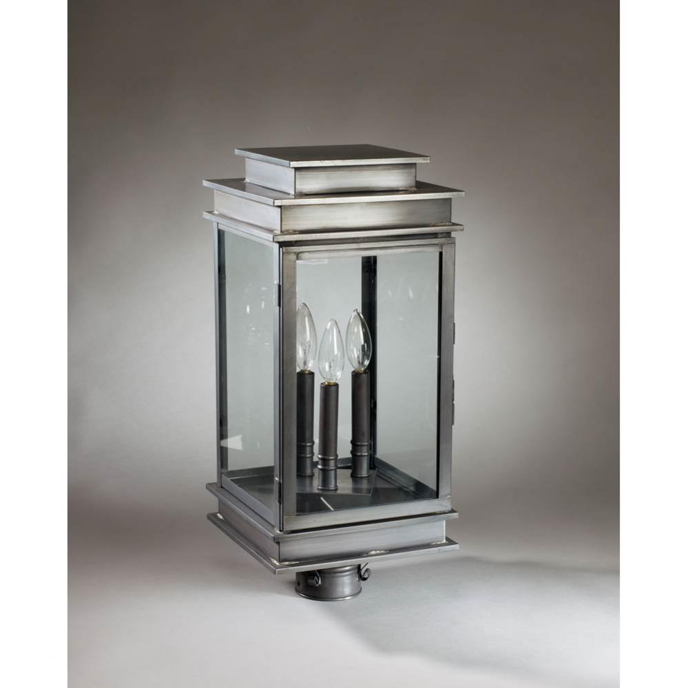 Post Dark Brass 3 Candelabra Sockets Clear Glass