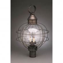 Northeast Lantern 2853-DAB-LT3-OPT - Caged Round Post Dark Antique Brass 3 Candelabra Sockets Optic Glass
