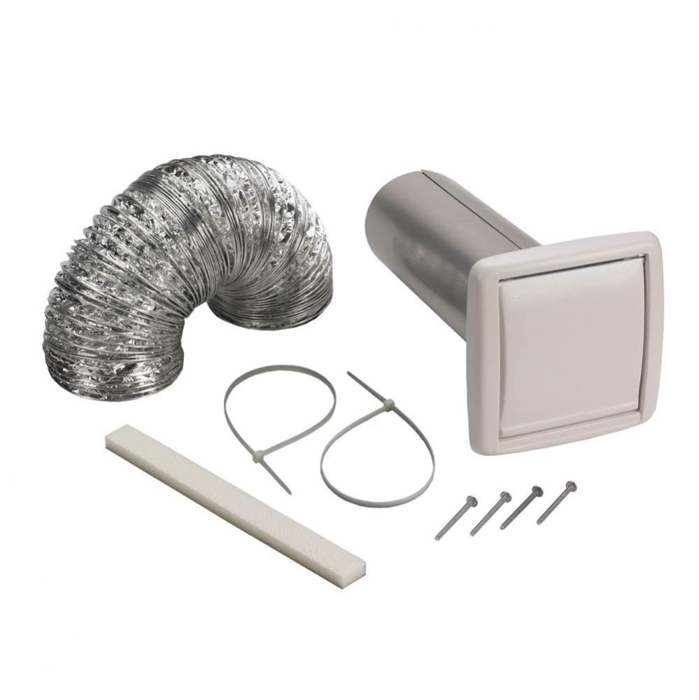 Wall Vent Kit For 3'' Or 4'' Round Duct With Backdraft Damper, White