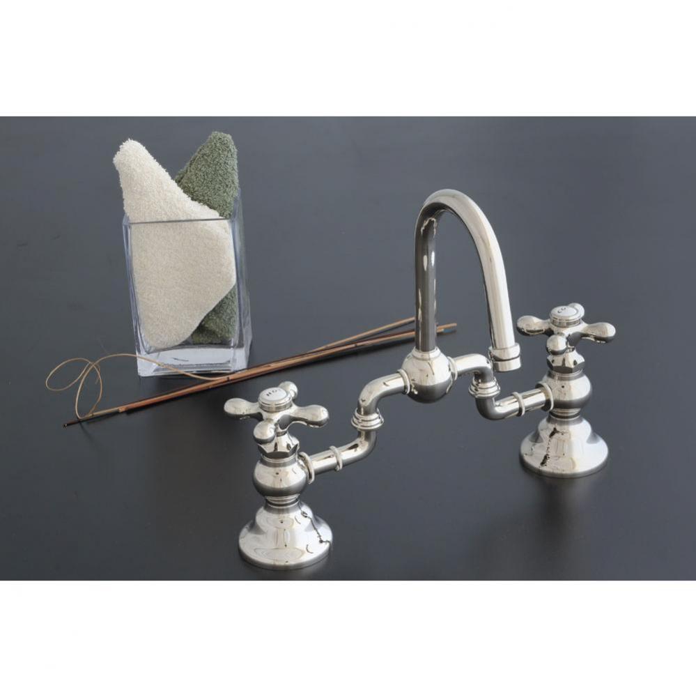 Chrome Gooseneck Adjustable Bridge Faucet W/X-Point Handles. Includes Lift & Tur