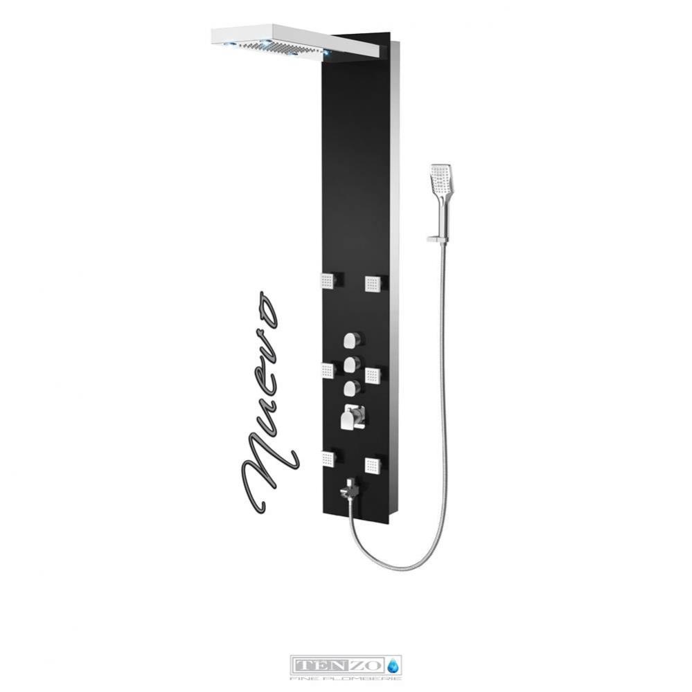 Shower Col. Tempered Glass Nuevo [Sh. Head Led 6 Jets Hand Shwr] Thermo./Vol. Ctrl Valve #04 Finis