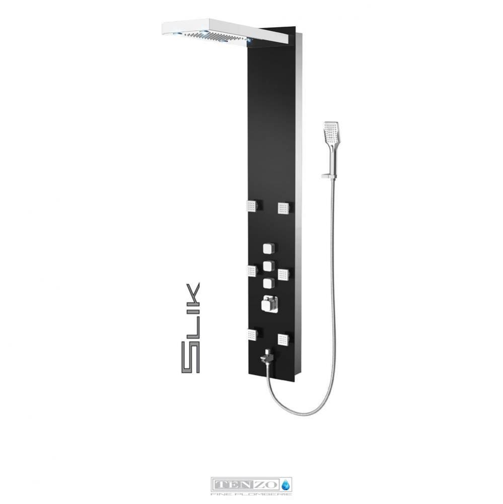 Shower Col. Tempered Glass Slik [Sh. Head Led 6 Jets Hand Shwr] Thermo./Vol. Ctrl Valve #03 Finish