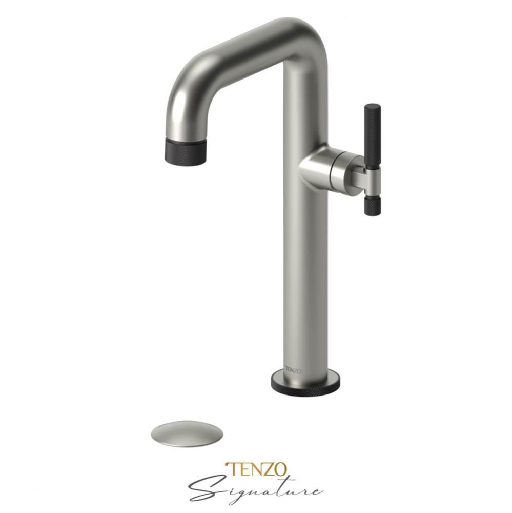 Tall single lavatory faucet with (overflow) drain Bellacio-F brushed nickel/matte black