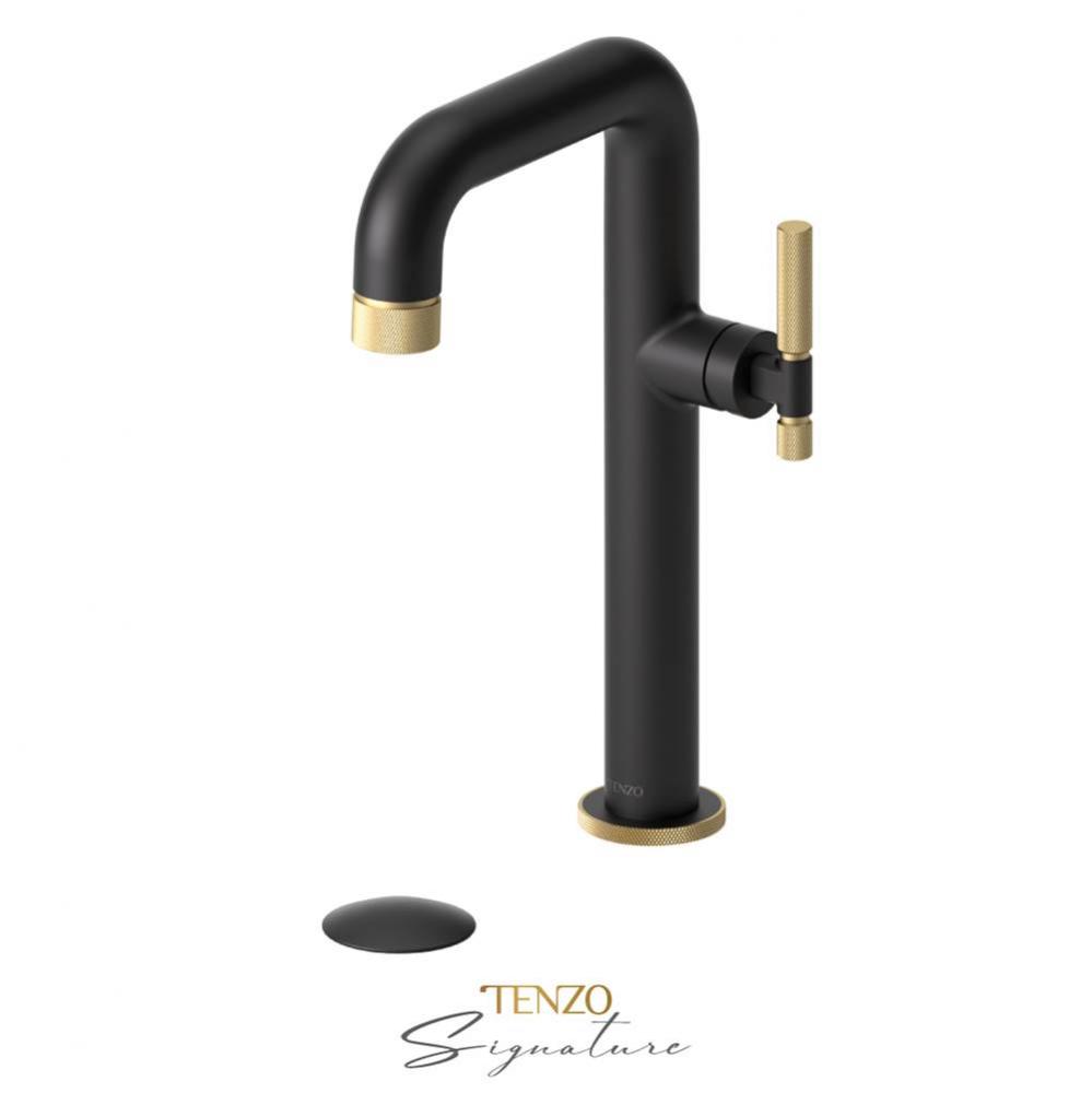 Tall single lavatory faucet with (W/O overflow) drain Bellacio-F matte black/brushed gold