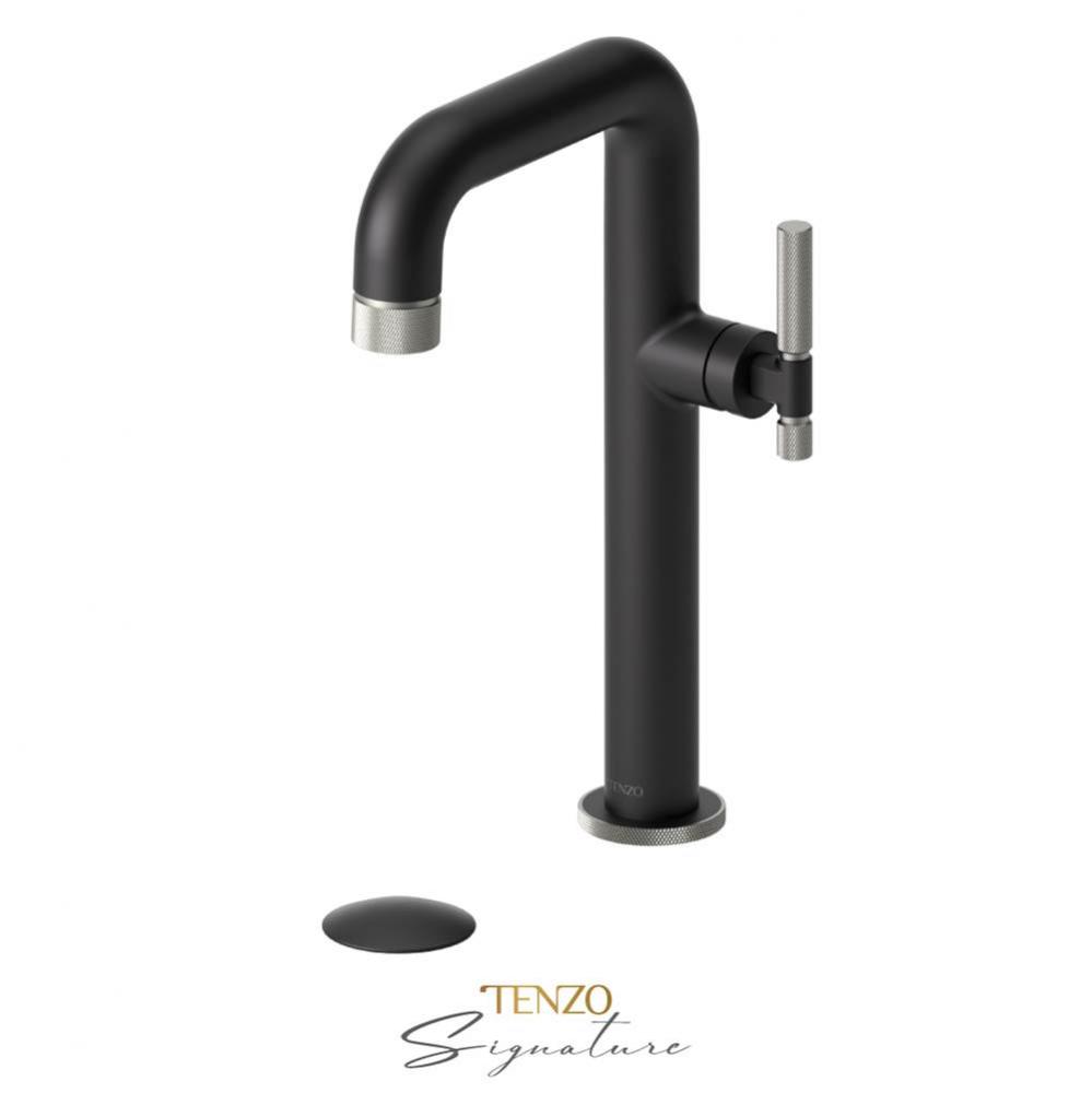 Tall single lavatory faucet with (overflow) drain Bellacio-F matte black/brushed nickel