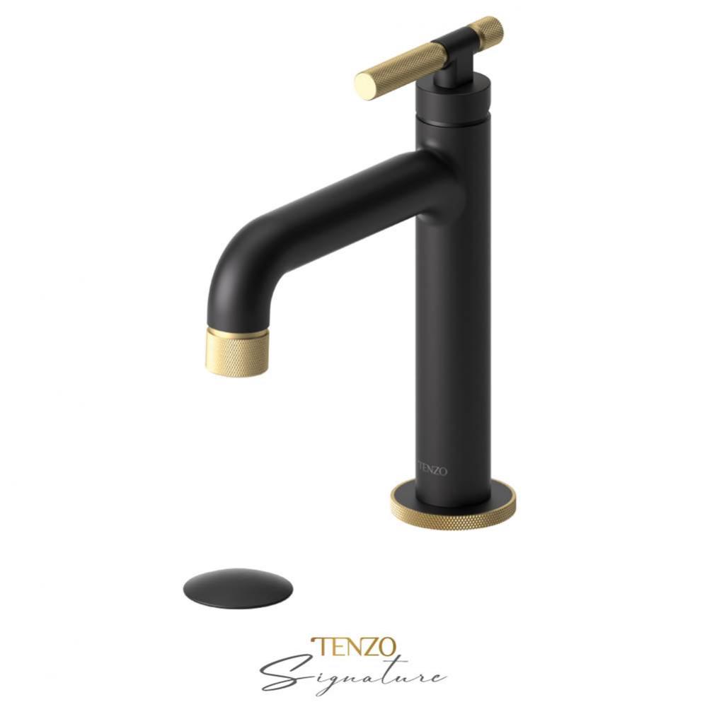 Single hole lavatory faucet with (overflow) drain Bellacio-F matte black/brushed gold