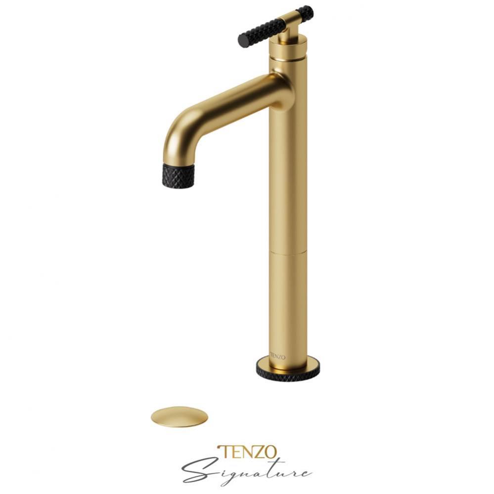 Tall single lavatory faucet with (W/O overflow) drain Bellacio-C brushed gold/matte black