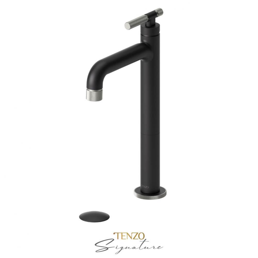 Tall single lavatory faucet with (overflow) drain Bellacio-F matte black/brushed nickel