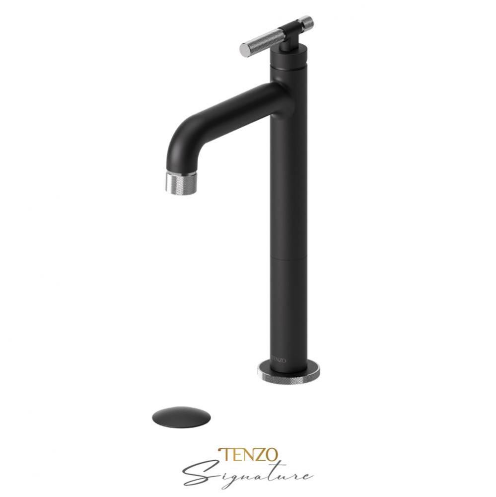 Tall single lavatory faucet with (overflow) drain Bellacio-F matte black/chrome