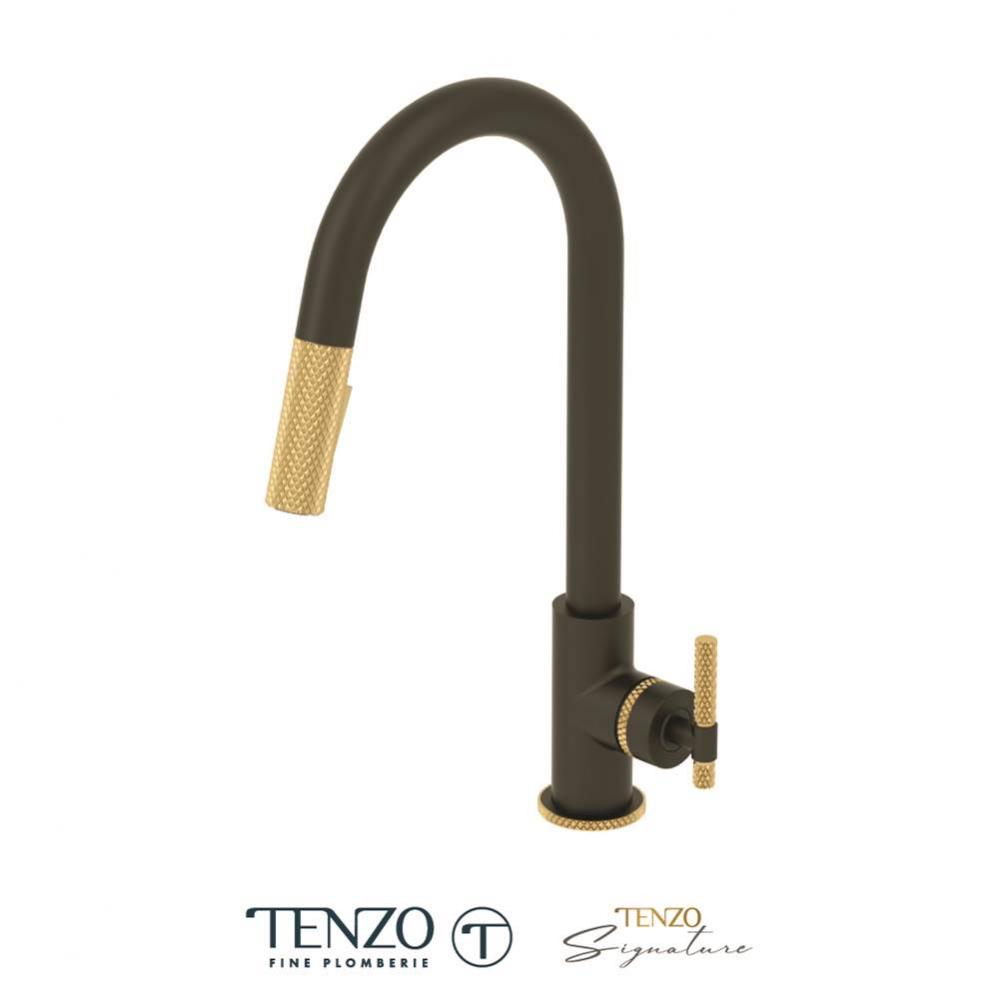 Single-handle kitchen faucet Bellacio with pull-down & 2-Function hand shower matte black / br