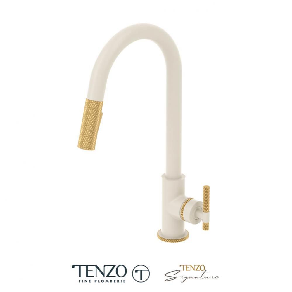 Single-handle kitchen faucet Bellacio with pull-down & 2-Function hand shower matte white / br