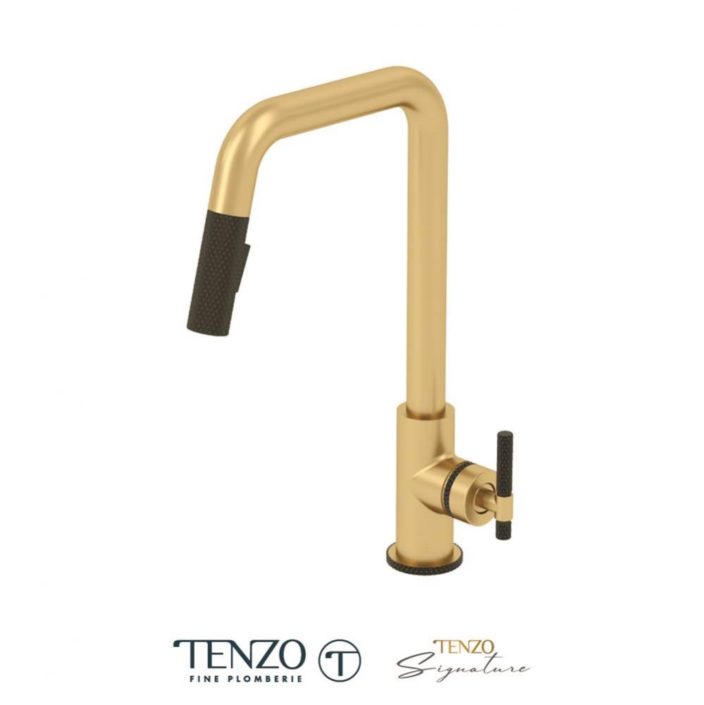 Single-handle kitchen faucet Bellacio with pull-down & 2-Function hand shower brushed gold / m