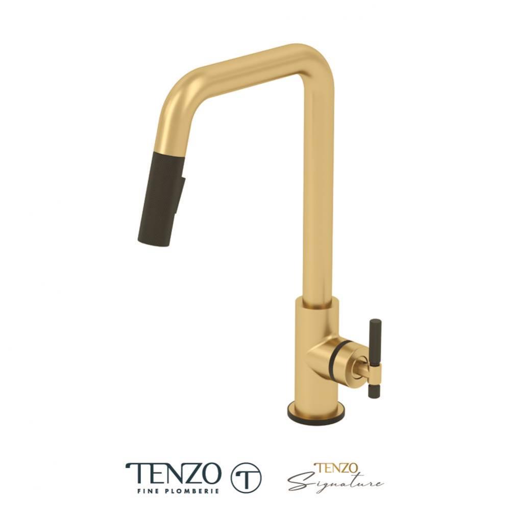 Single-handle kitchen faucet Bellacio with pull-down & 2-Function hand shower brushed gold / m