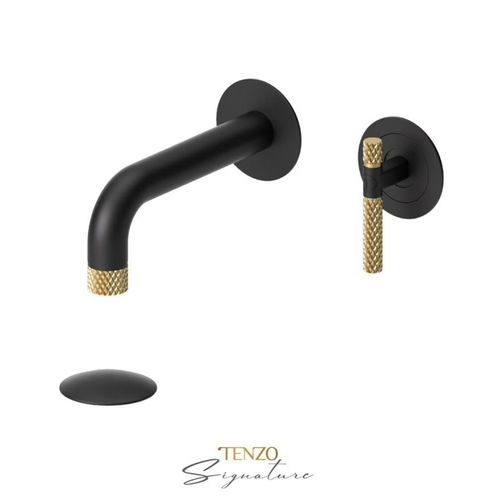 Wall mount lavatory faucet with (overflow) drain Bellacio-C matte black/brushed gold
