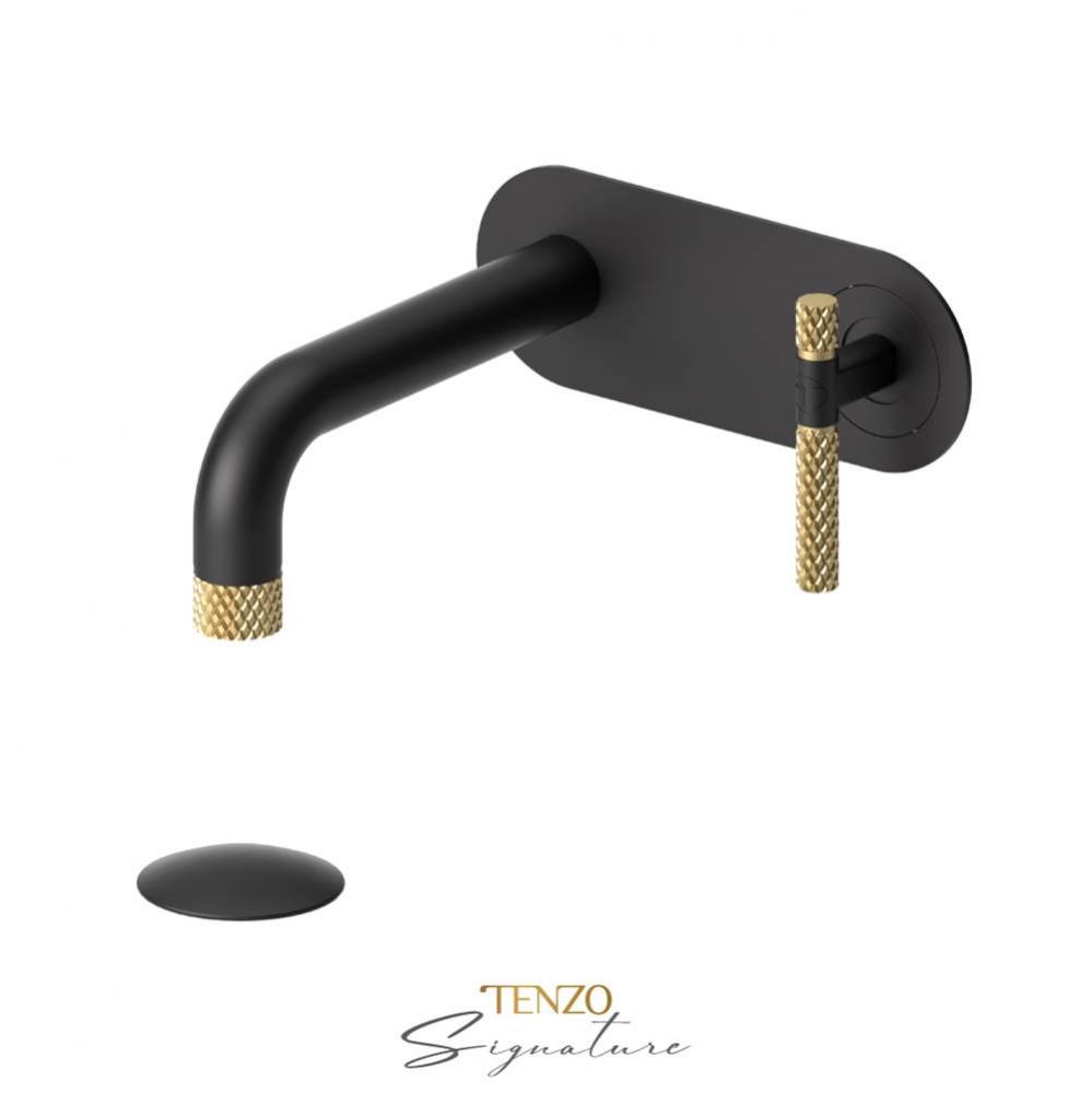 Wall mount lavatory faucet with (overflow) drain Bellacio-C matte black/brushed gold