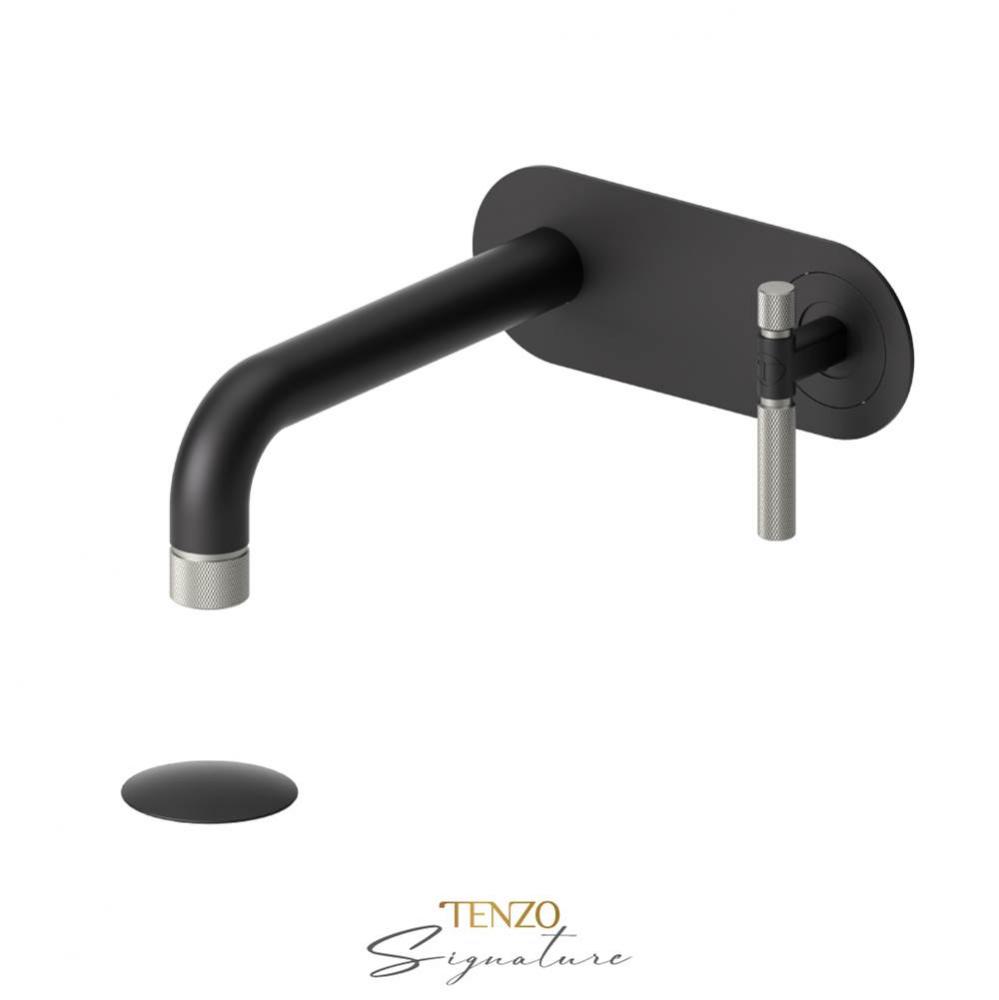 Wall mount lavatory faucet with (overflow) drain Bellacio-F matte black/brushed nickel