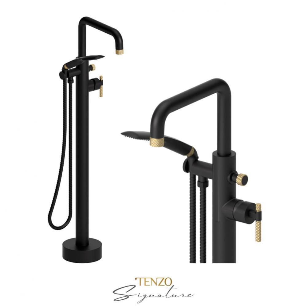 Floor mount tub filler Bellacio-C matte black/brushed gold