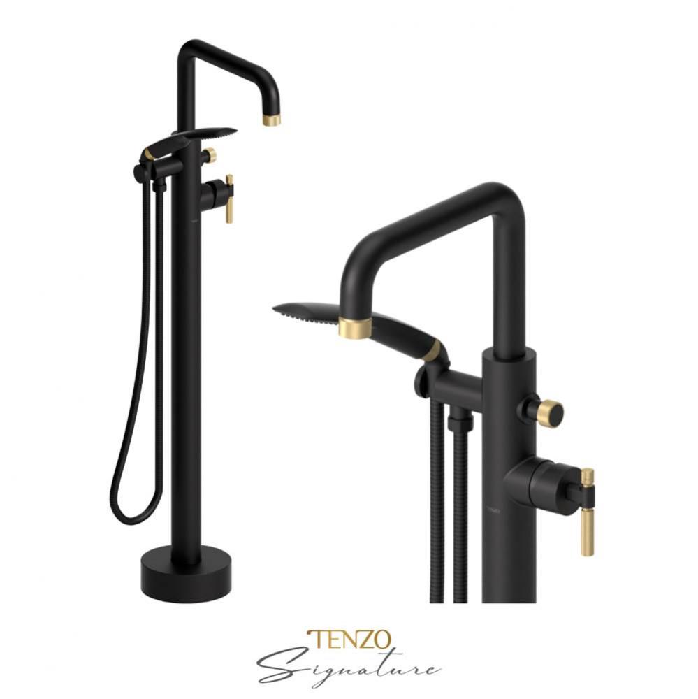 Floor mount tub filler Bellacio-F matte black/brushed gold