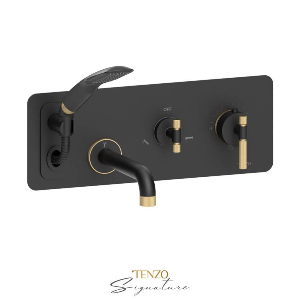 Trim for wall mount tub faucet with retractable hose Bellacio-F matte black/brushed gold