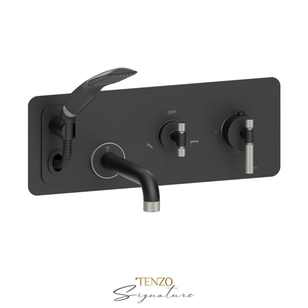 Wall mount tub faucet with retractable hose Bellacio-F matte black/brushed nickel