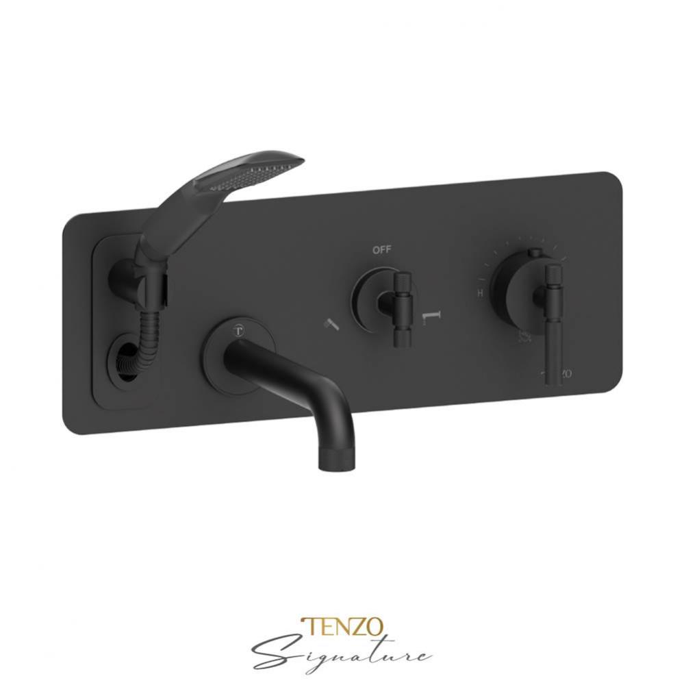 Wall mount tub faucet with retractable hose  Bellacio-F matte black