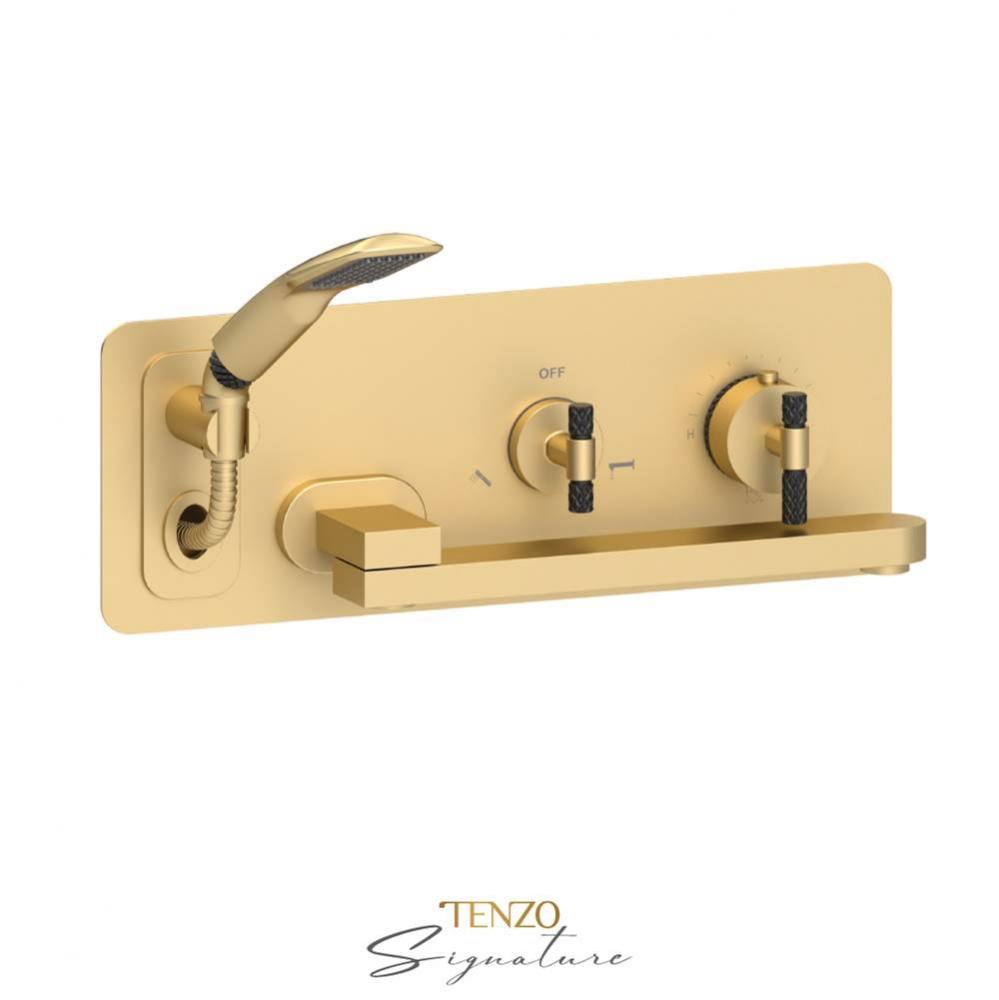 Wall mount tub faucet with swivel spout Bellacio-C brushed gold/matte black