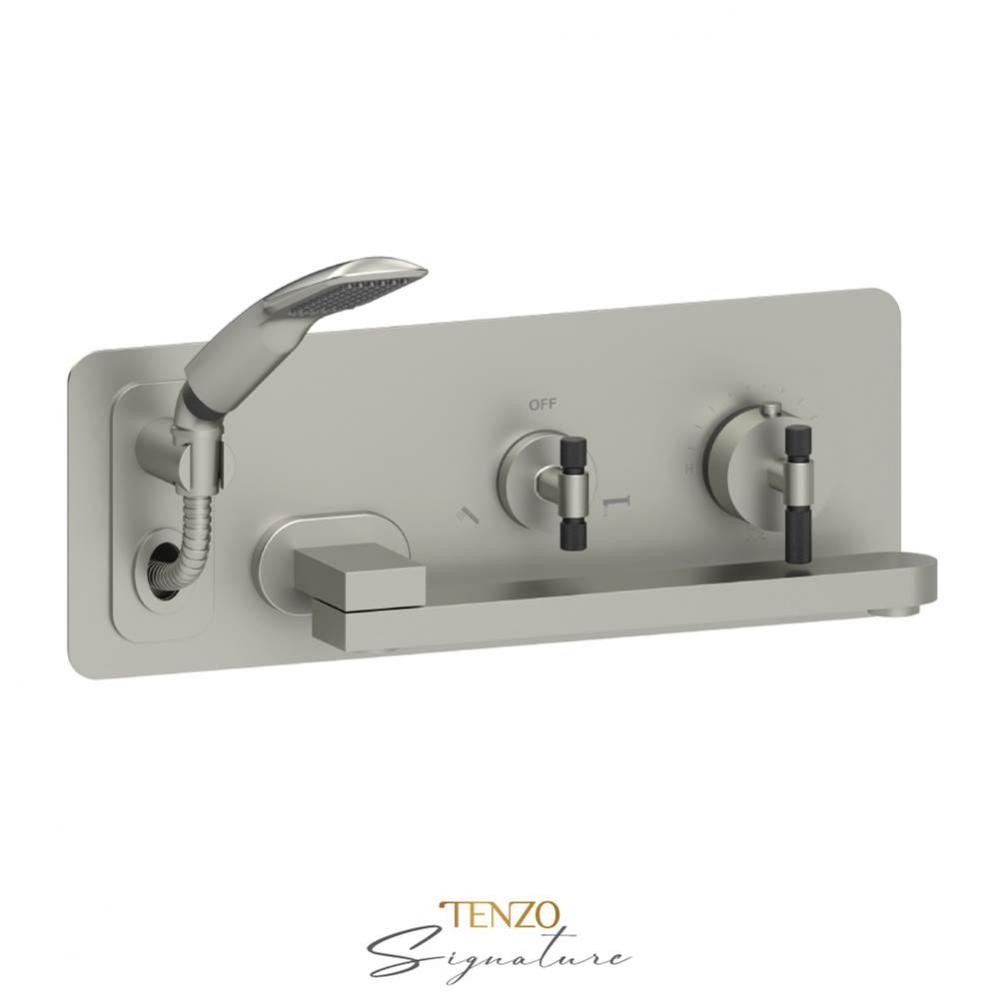 Wall mount tub faucet with swivel spout Bellacio-F brushed nickel/matte black