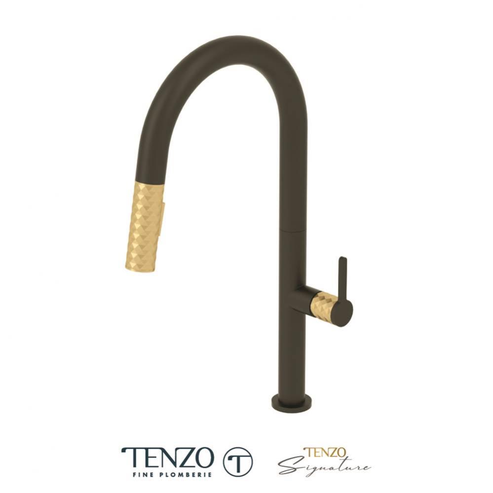 Single-handle kitchen faucet Calozy with pull-down & 2-Function hand shower matte black / brus