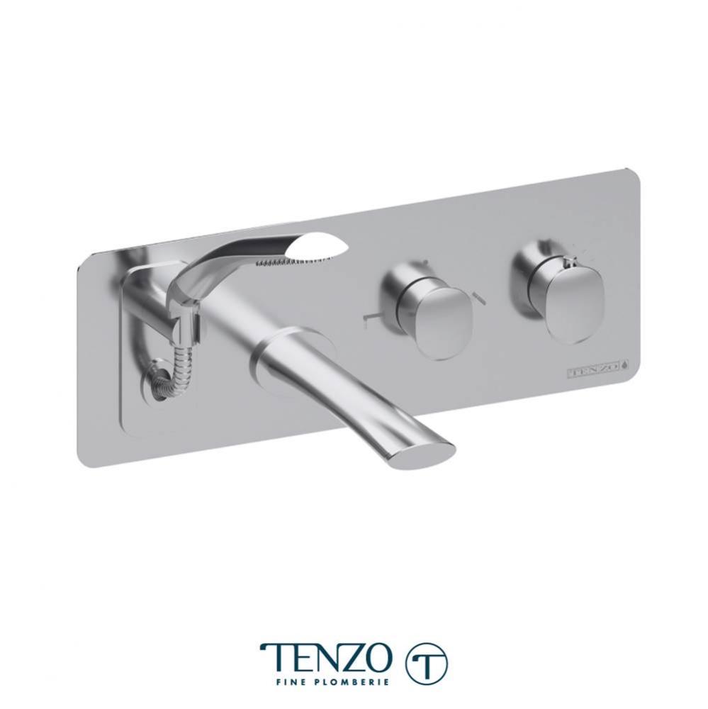 Wall mount tub faucet with retractable hose Fluvia chrome