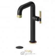 Tenzo BE10H-C-P-MB-BG - Tall single lavatory faucet with (overflow) drain Bellacio-C matte black/brushed gold